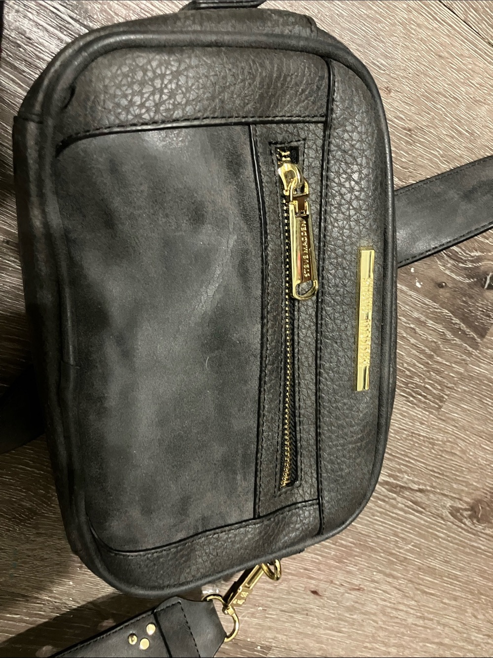 Steve Madden Black Crossbody Belt Bag with Gold Hardware